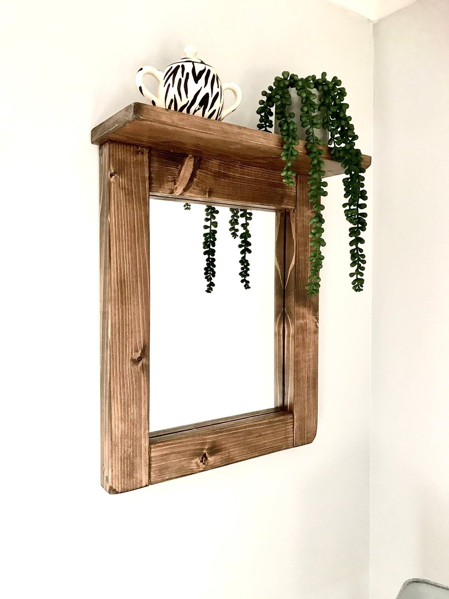 Mirror, handmade and reversible design, stained and sealed solid wood mirror