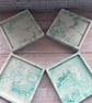 Set of 4 Square Cream & Green Marble Effect Coasters - Image 2