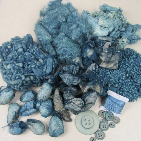 Natural Dye Indigo Blue Mixed Natural Fibre Texture Craft Pack