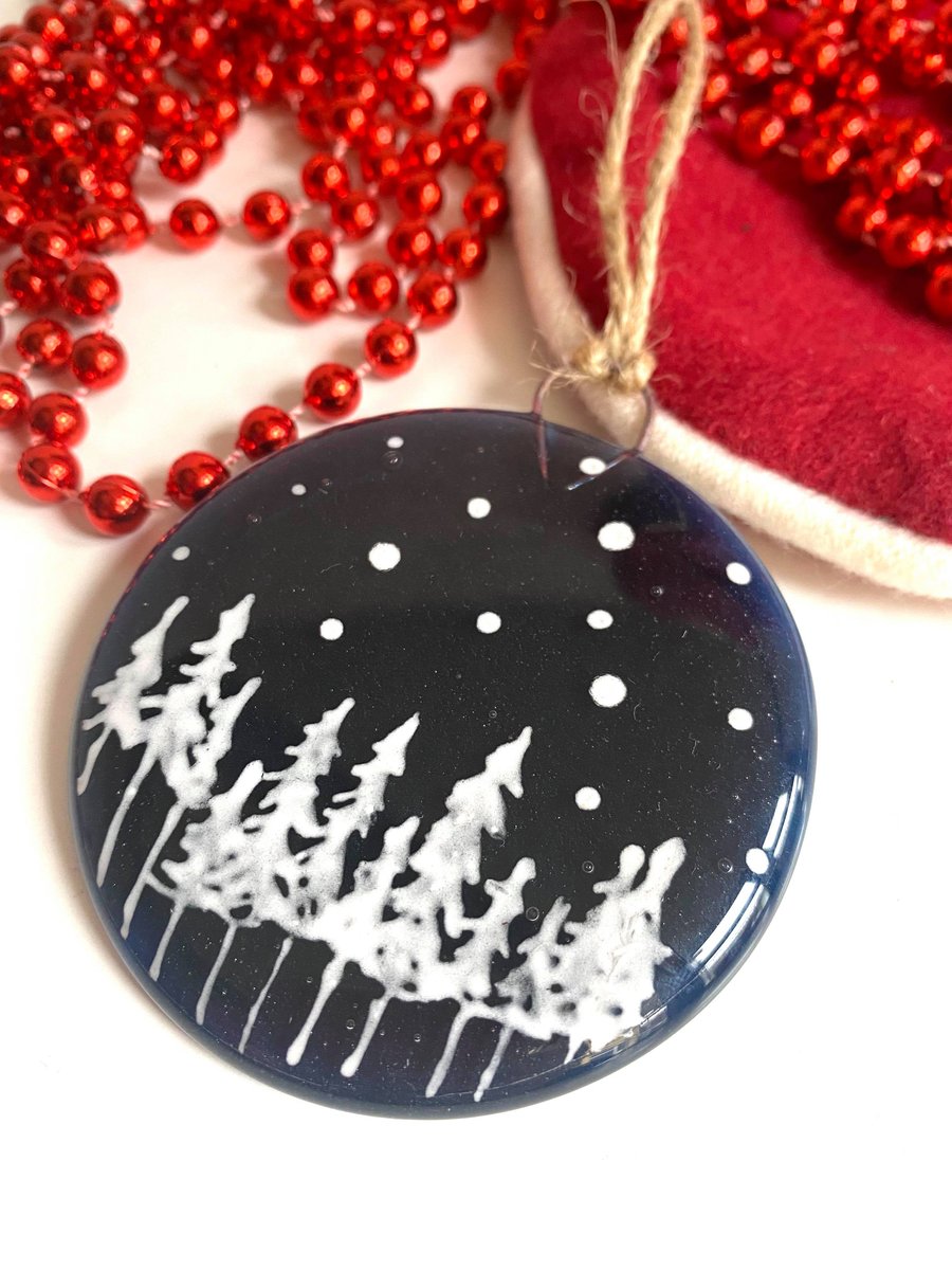 Fused Glass Starry Night Hanging Bauble Decoration