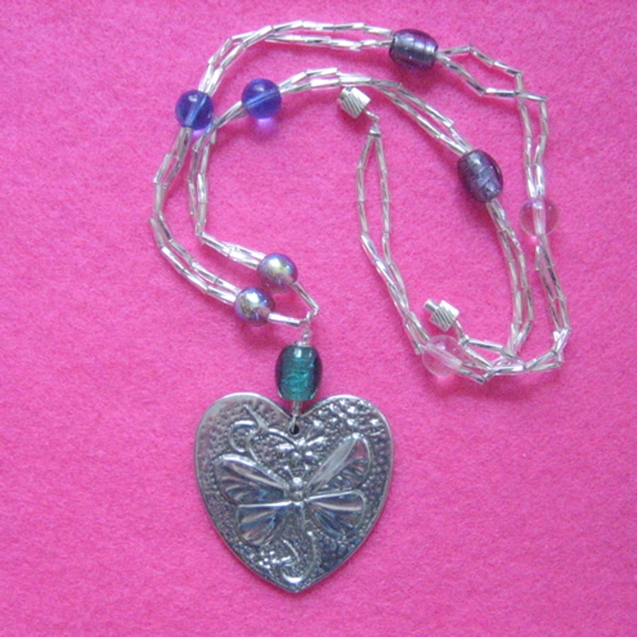 Butterfly pendant in pewter and glass