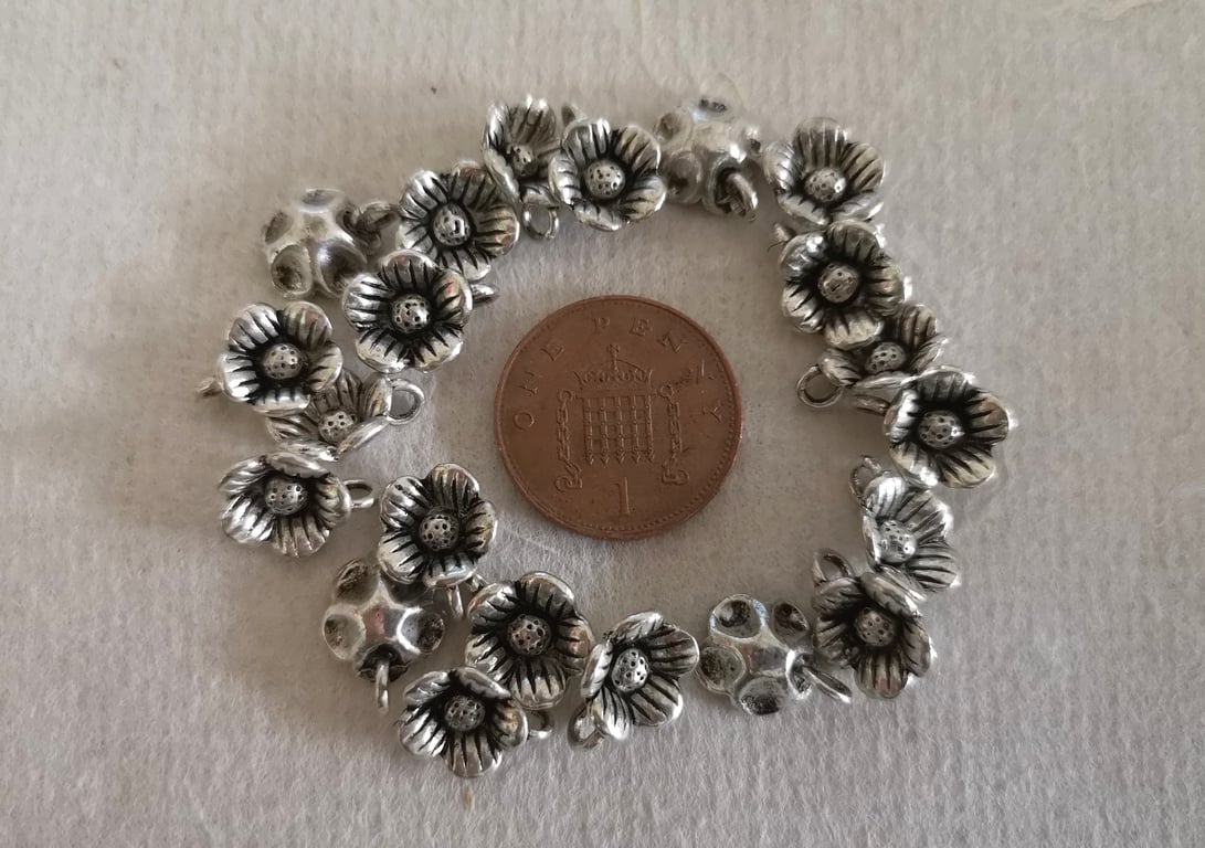 Silver plated flower charms