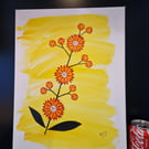 Collage of orange flowers with an abstract yellow background. 