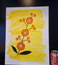 Collage of orange flowers with an abstract yellow background. 