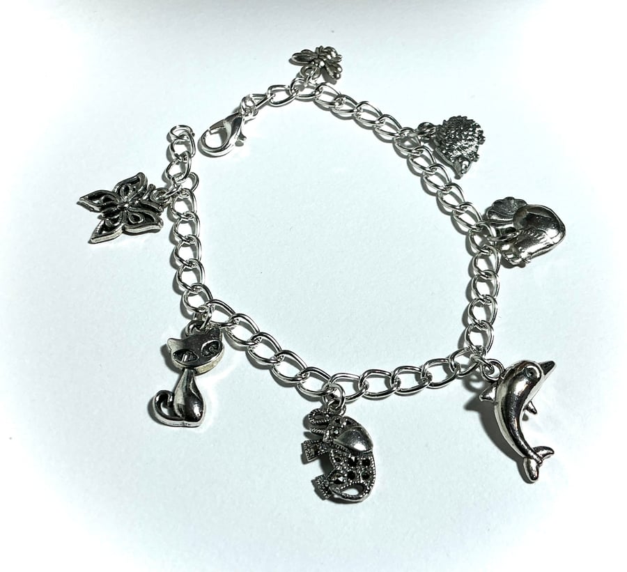 Silver Animal Themed Charm Bracelet