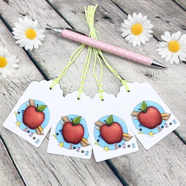 Red Apple Teacher Gift Tags - set of 4 tags - Thank You Teacher 