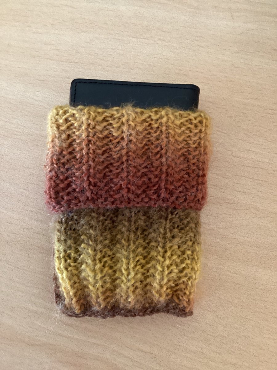 MOBILE PHONE SLEEVE 7x3.5" or 18x9cm IN MULTICOLOURED YARN