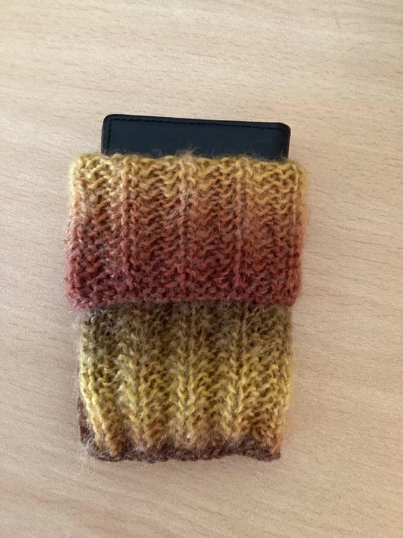 MOBILE PHONE SLEEVE 7x3.5" or 18x9cm IN MULTICOLOURED YARN