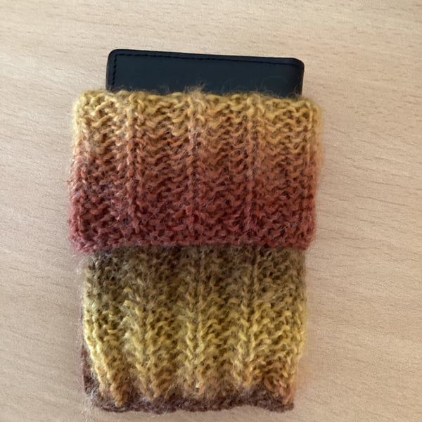 MOBILE PHONE SLEEVE 7x3.5" or 18x9cm IN MULTICOLOURED YARN