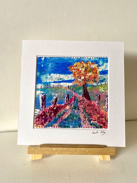 Autumn walk, original textile art print