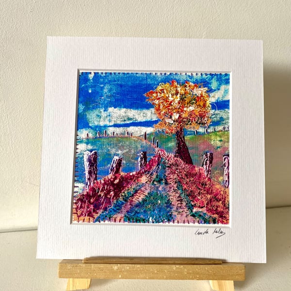 Autumn walk, original textile art print