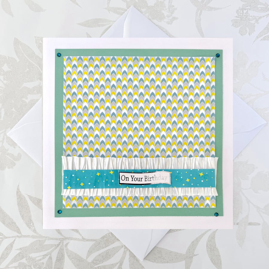 Handmade birthday card - textile and card