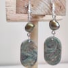 Green marble pilldangle silver earrings 