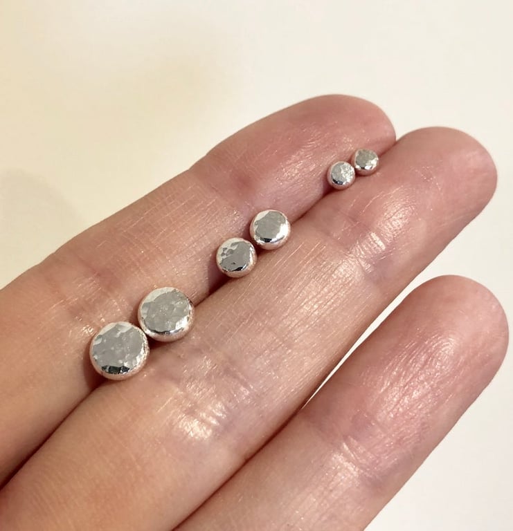 Hammered SILVER STUD EARRINGS, Handmade SILVER STUDS