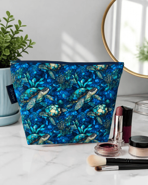 Makeup bags sea turtles on stained glass