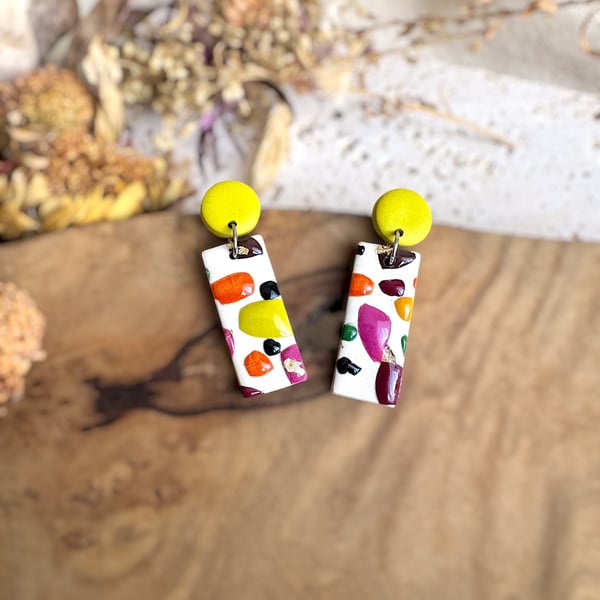 Autumn Abstract Terrazzo Mosaic Rectangle Polymer Clay Dangles