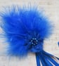 Royal Cobalt Sapphire Blue Feather & Ribbons Regency Style Headpiece Fascinator - Image 4
