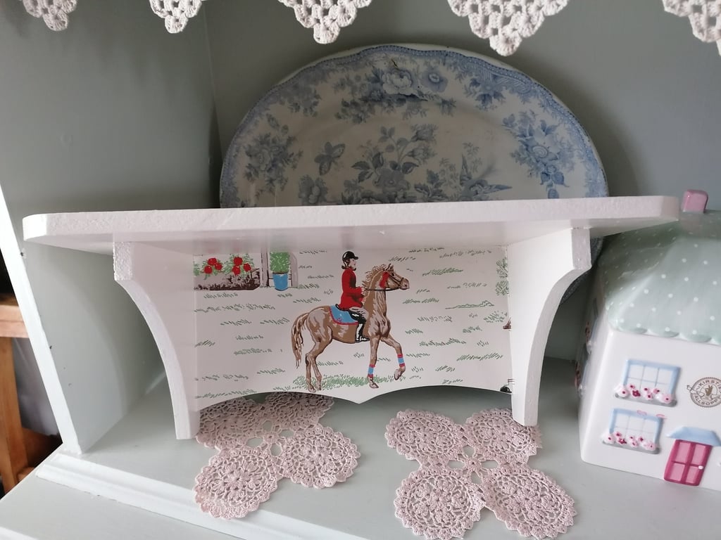 Wooden Wall Shelf Storage Made Using Rare Cath Kidston Vintage Horse Design Pony