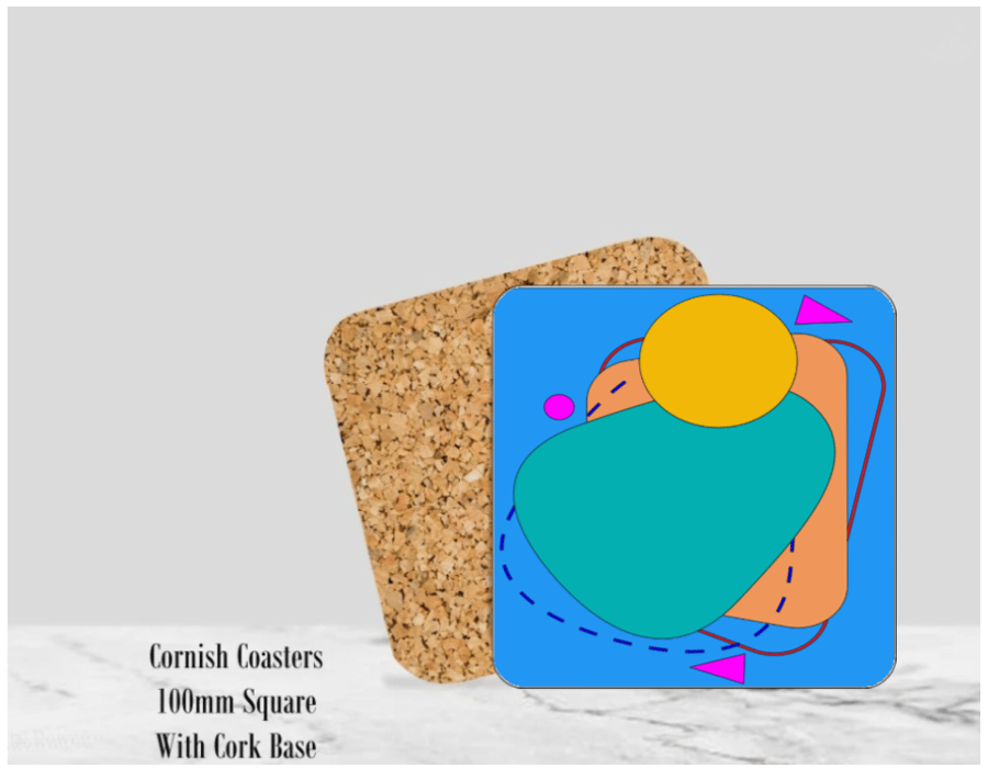 Blue Abstract Coaster 100mm (4" ) Square With Cork Base.