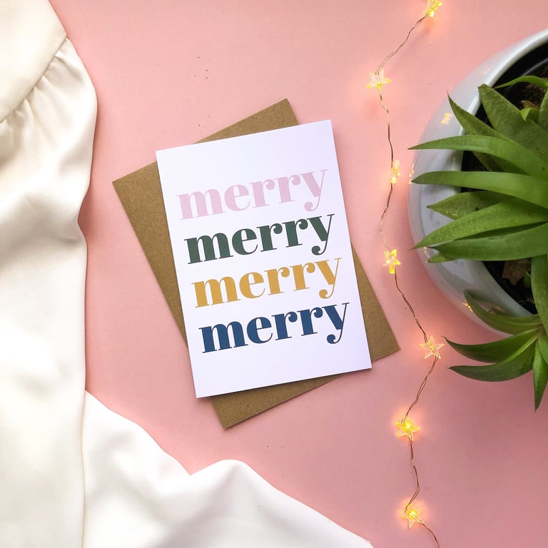 Merry Christmas Card A6 Modern Xmas Card Very Merry, Be Merry Set of 5