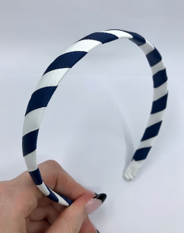 School `navy and White 1.8cm striped Hairband