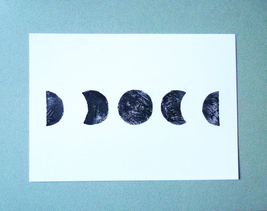 Free Postage - A5 Signed Original Moon Phases Lino Print