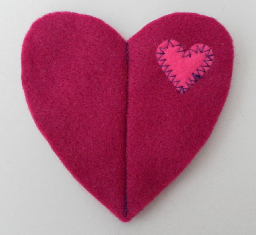 Sewing Needle Case, Dark Pink Felt Heart, Valentine's Day