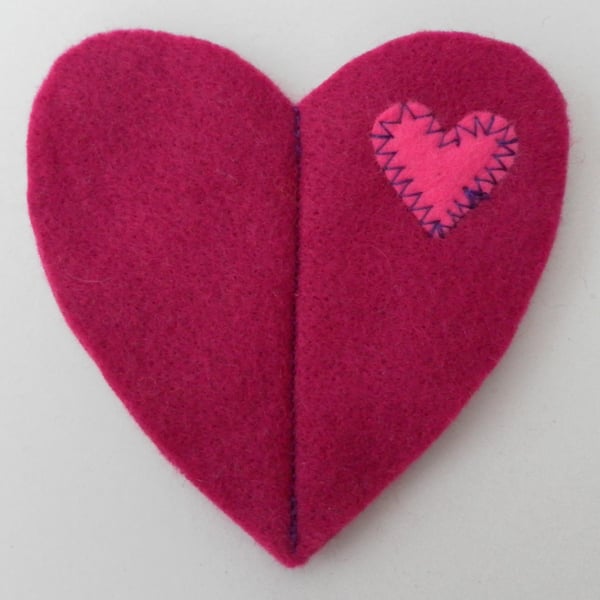 Sewing Needle Case, Dark Pink Felt Heart, Valentine's Day