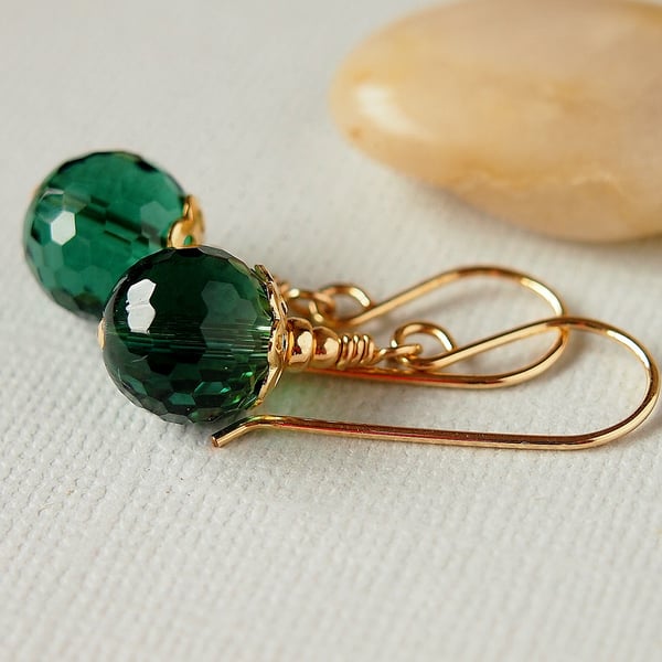Green Amethyst Earrings - Gemstone Earrings - Gold Earrings