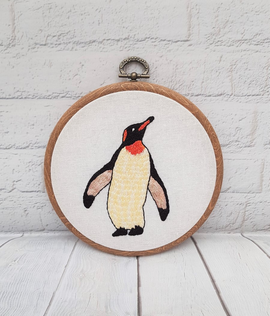 Penguin Hand Embroidery Hoop, Penguin Wall Art, Christmas Gift for Penguin Lover