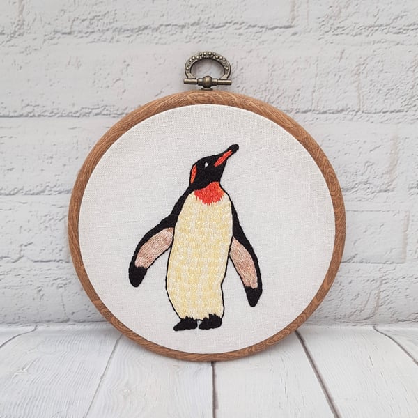 Penguin Hand Embroidery Hoop, Penguin Wall Art, Christmas Gift for Penguin Lover