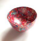 Up cycled red floral decopatch wooden bowl