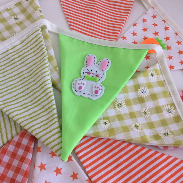 Easter bunting featuring rabbits and carrot motifs with 12 flags
