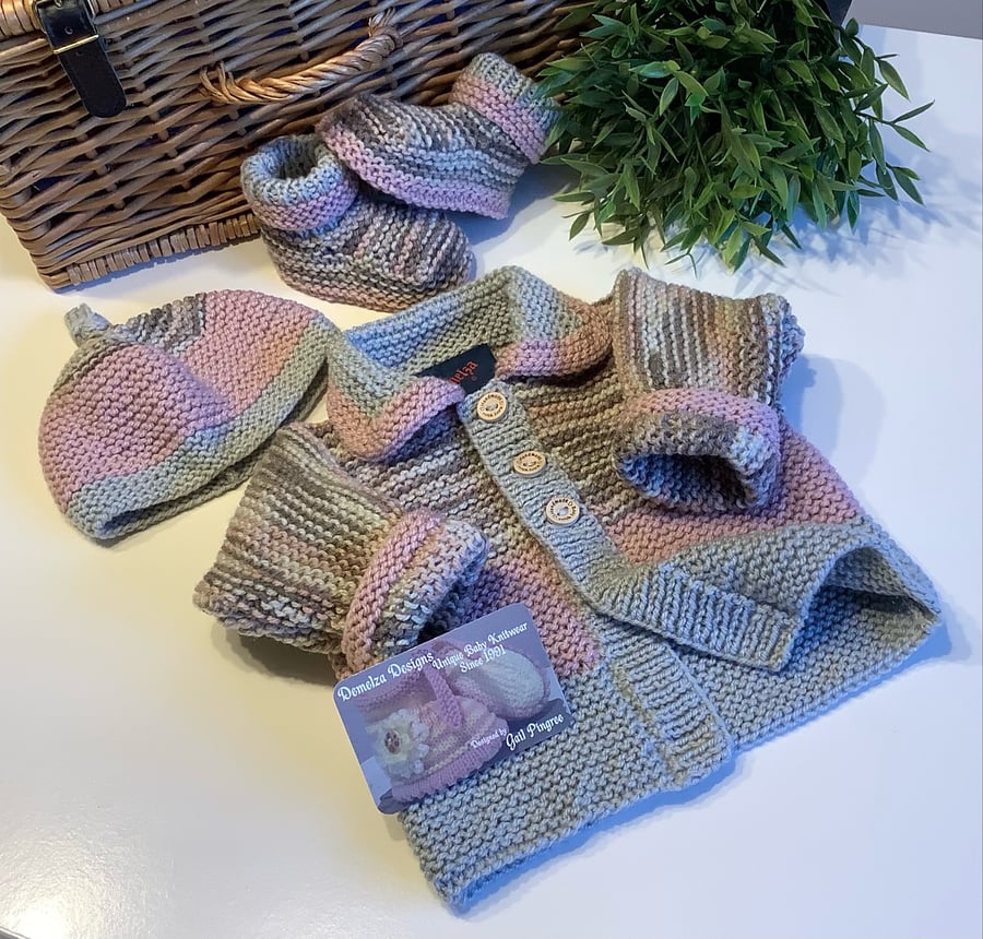 Baby Girl's Jacket, Booties & Hat Designer Gift Set 3-9 months size