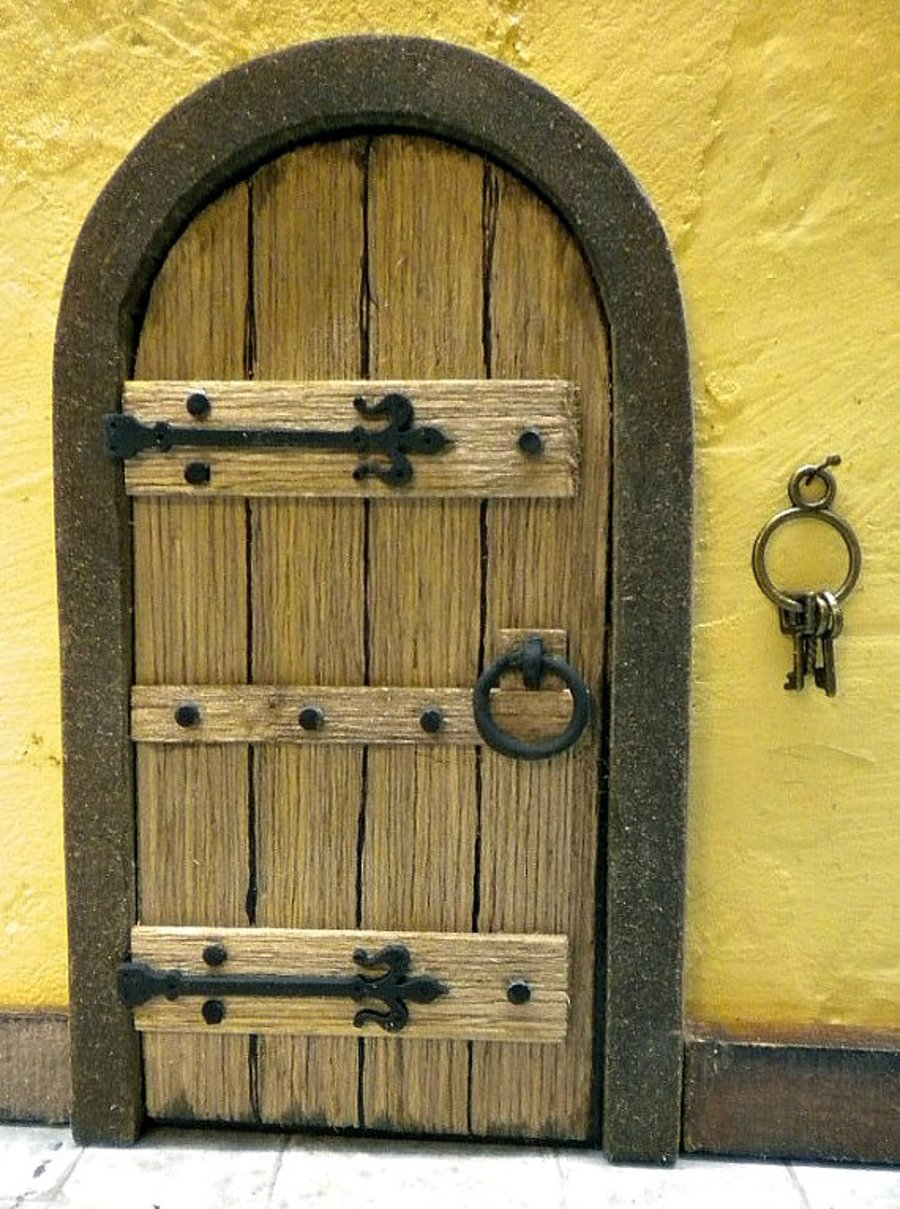 DollsHouse Arched Wooden Door - Tudor Medieval Cottage Fairy