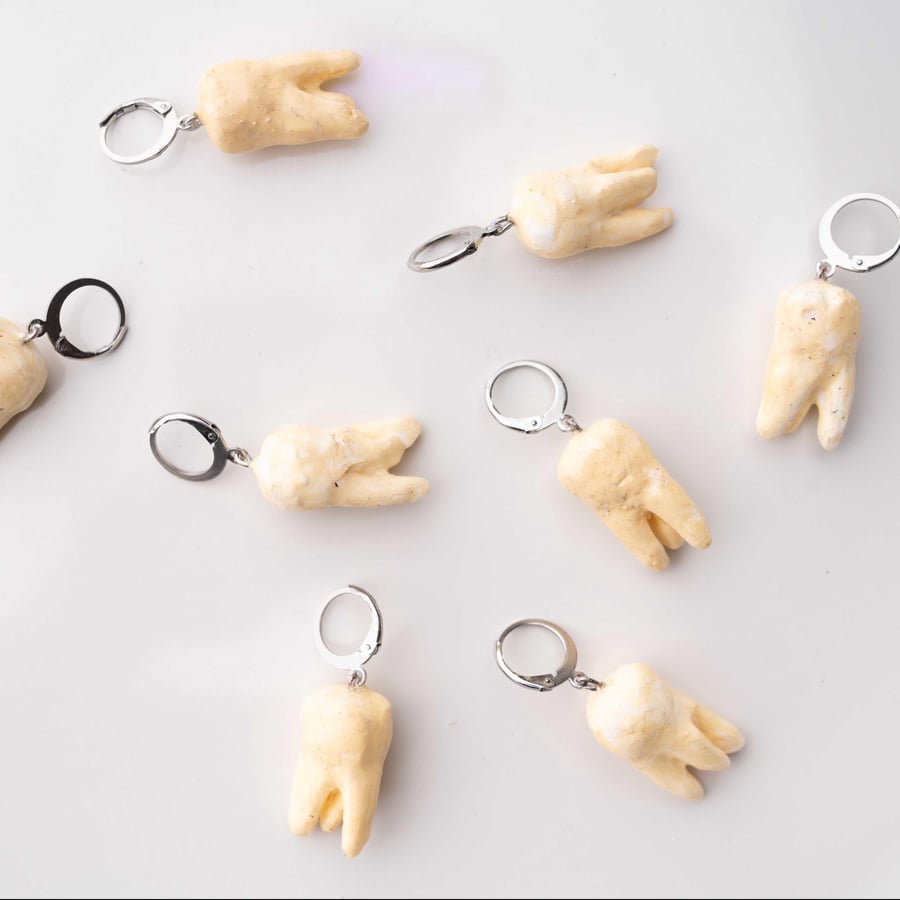 Handmade Molar Teeth Earrings: Polymer Clay Creepy Halloween Gift