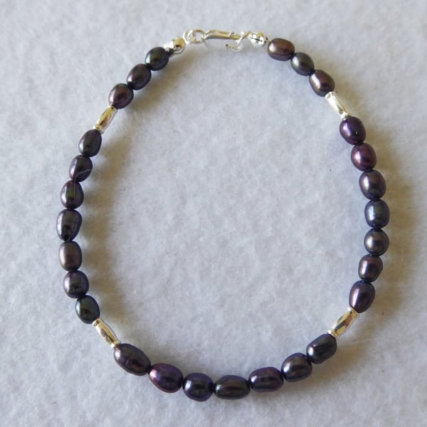 Unique Sterling Silver and Freshwater Peacock Pearl Bracelet  