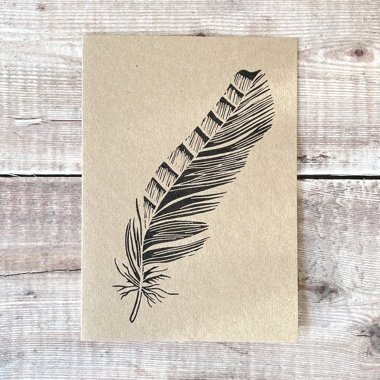 Feather Lino Print on an Eco Friendly Greetings Card