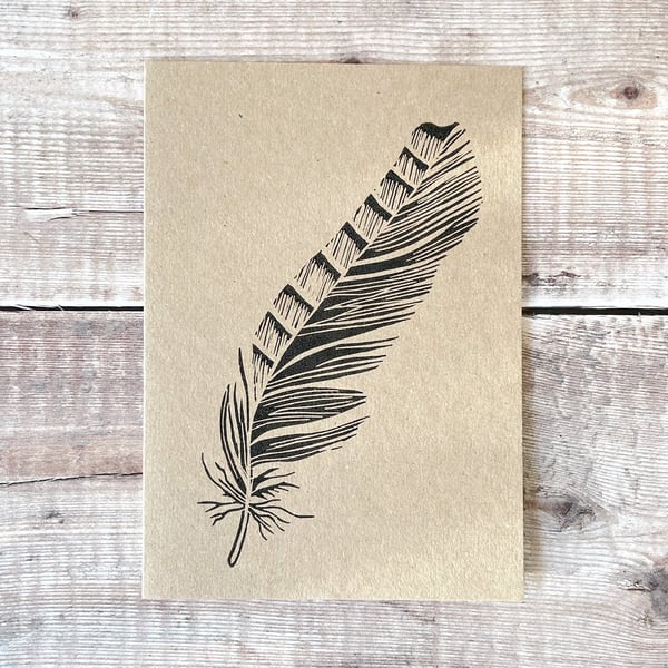 Feather Lino Print on an Eco Friendly Greetings Card