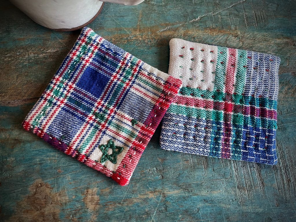 Vintage Fabric Coaster Pair Handmade Fabric Coasters