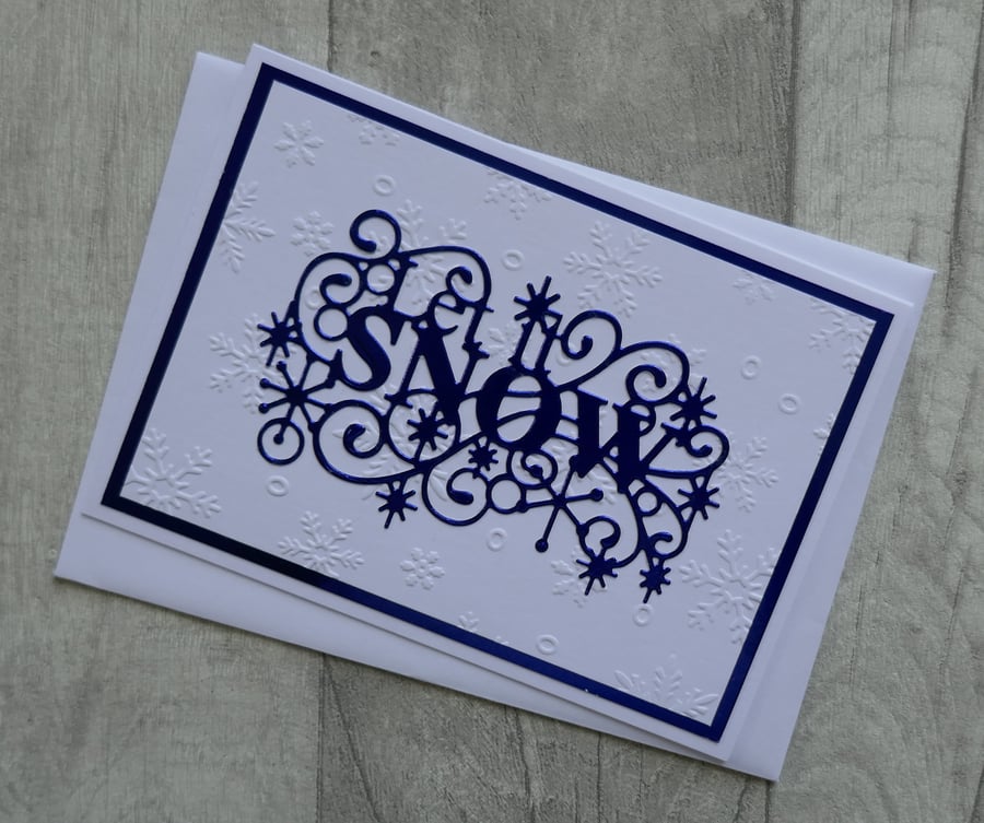 Embossed Snowflakes and Blue 'Let it Snow' Christmas Card
