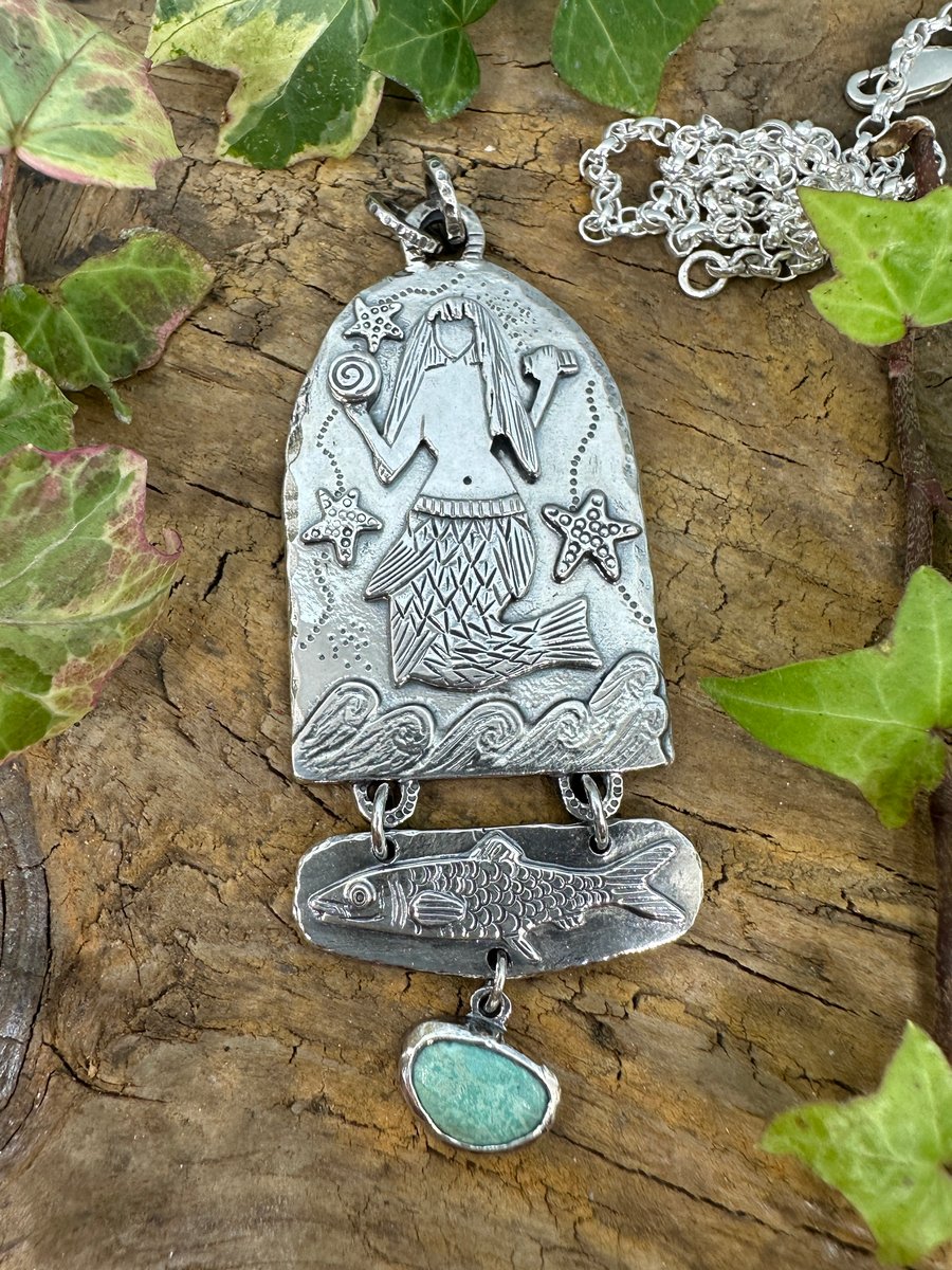 Mermaid of Zennor Pendant with Cornish Turquoise