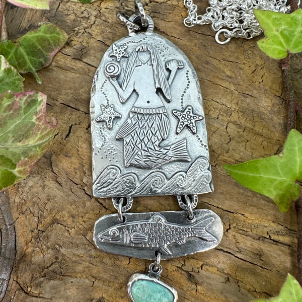 Mermaid of Zennor Pendant with Cornish Turquoise