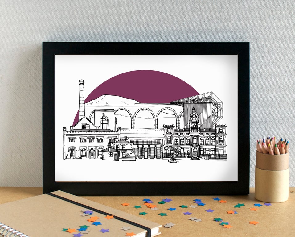 Burnley FC Skyline Art Print with Turf Moor Stadium