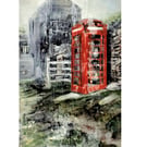 Framed  Painting K6 Phone Box Portwrinkle Cornwall Original Mixed Media