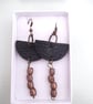 Black Leather Half Moon and Copper Coloured Metal Bead Boho Earrings - Image 1