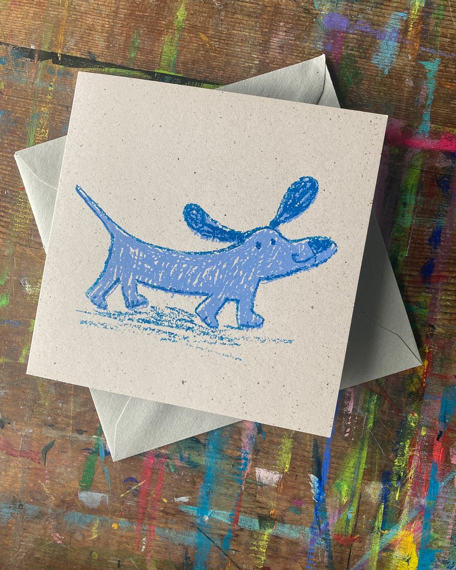 Sausage dog square card-natural- by Jo Brown Happy Tomato
