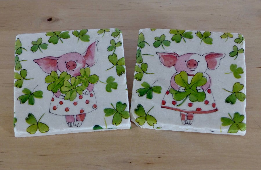 Marble 'Pigs in Clover' Coasters