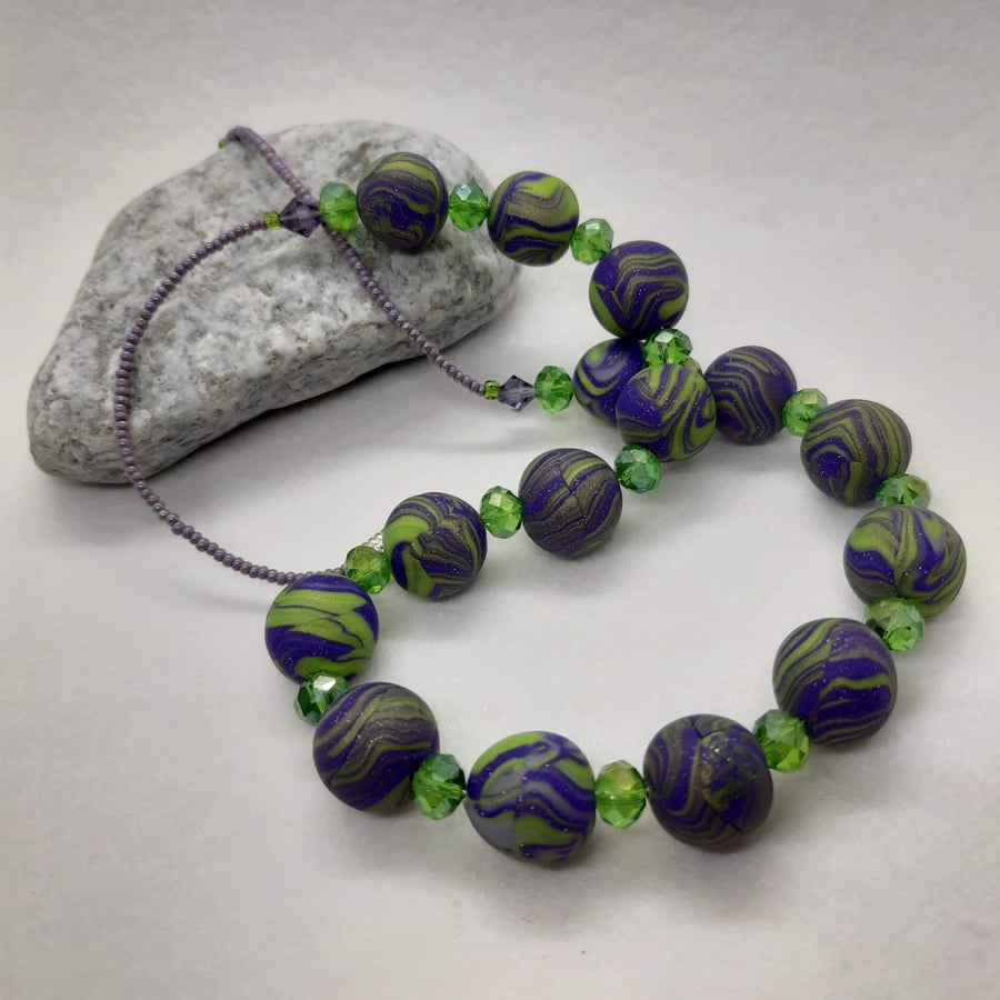 Polymer clay purple and pistachio necklace