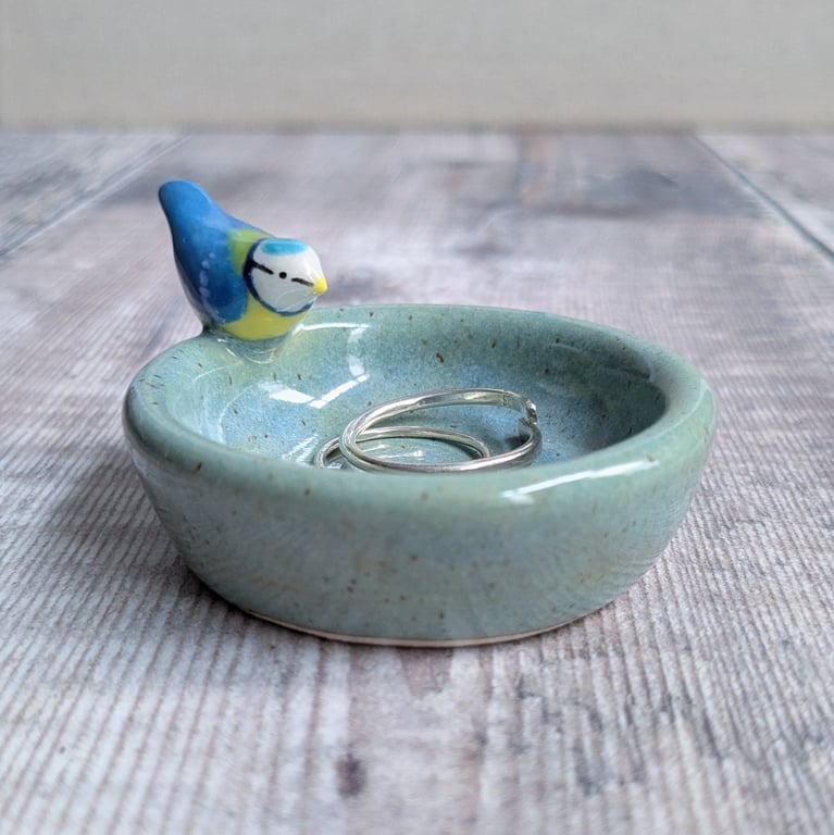 Very small ring dish with blue tit